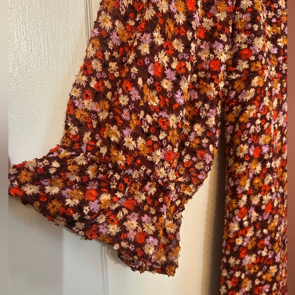 Madewell Long Sleeve Crossover Midi Dress Clipdot Spring Prairie Size 12 - Picture 5 of 6